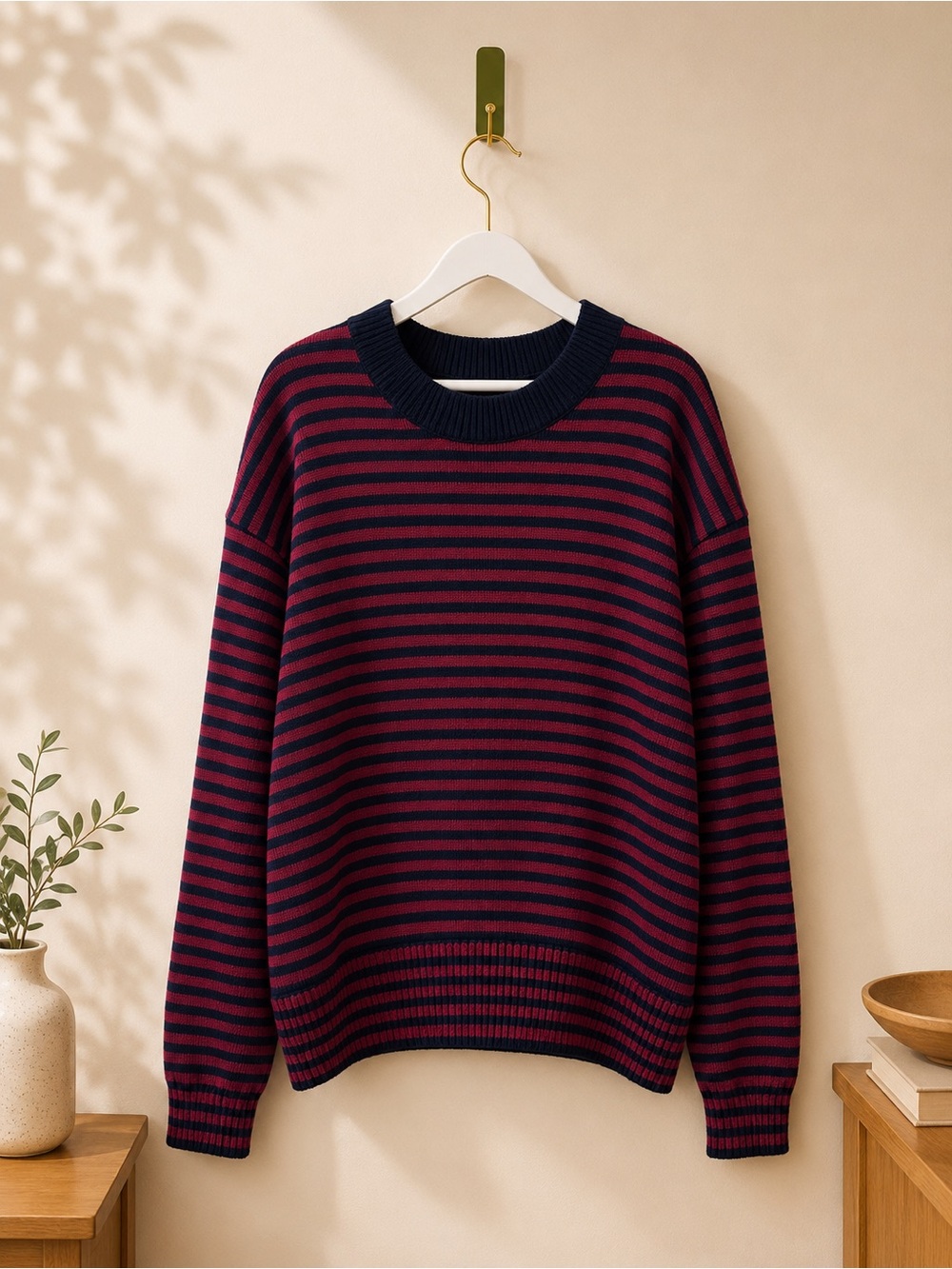 Everlane Women’s Striped Crewneck Sweater Small Navy Pink Burgundy Cotton Knit